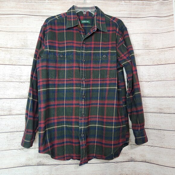 Orvis Perfect Flannel Shirt Long Sleeve Button Down Plaid Pockets Men's Medium - Picture 1 of 16
